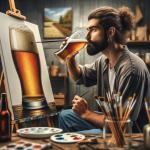 DALL·E 2023-11-12 17.19.57 - A photorealistic image of an artist painting a beer-themed artwork while enjoying a beer himself. The scene shows the artist, diverse in appearance, i.png